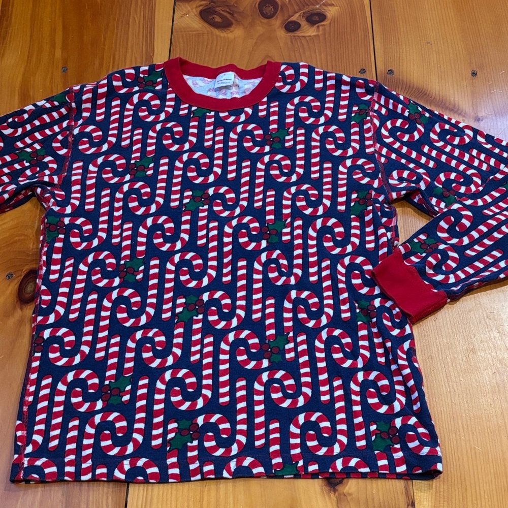 HANNA ANDERSSON XL Navy Blue Organic Pajama Top Christmas Candy Cane